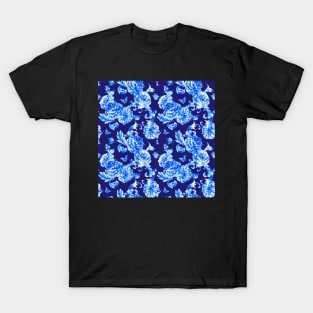 Blue Rose Botanical Floral Pattern T-Shirt